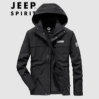 吉普 JEEP 夹克男2020冬季宽松商务男装加绒加厚连帽男士外套潮 JK20766011B 黑色 M