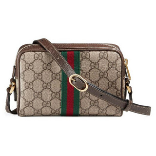 GUCCI 古驰 OPHIDIA系列 女士帆布单肩包 517350 96IWS 8745 卡其/红绿