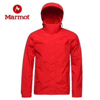 Marmot/土拨鼠20秋冬运动防风商务透气单层带帽冲锋衣男户外 大红色6277（50185） S 欧码偏大