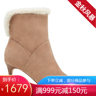 玖熙Nine West女鞋细跟绒面毛口尖头短筒女靴729604 Natural Suede 10M