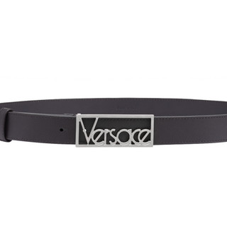 VERSACE范思哲男士黑色腰带Versace复古Logo腰带扣牛皮 黑色银色头 100