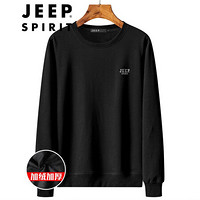 吉普 JEEP 男士2020冬季时尚圆领长袖卫衣加绒保暖男装T恤衫 WY2031118A 黑色（加绒） XL