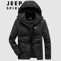 吉普 JEEP 羽绒服男2020冬季宽松休闲加厚保暖连帽羽绒男装外套 YR1027375 黑色 XL