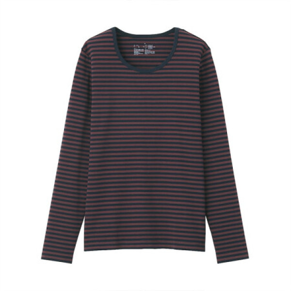 商品无印良品 muji 女式 弹力罗纹编织 圆领长袖t恤 酒红色x图案 xl