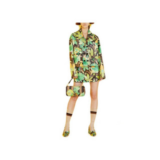 FENDI芬迪女装夹克多色花卉图案翻领外套复古流行精致时尚机车风 绿色 38