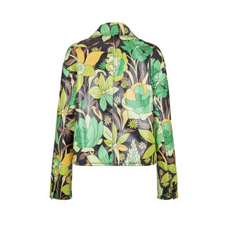 FENDI芬迪女装夹克多色花卉图案翻领外套复古流行精致时尚机车风 绿色 38