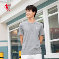 乔丹官方旗舰短袖T恤男2020夏季新款圆领短袖休闲上衣男士针织透气T恤衫棉 浅花灰(logo款) 165/S