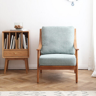 阿姆小镇（alm）北欧现代简约单人沙发椅懒人实木沙发椅卧室客厅阳台布艺靠背椅子 原木绿