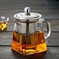玻璃茶壶高硼硅公道壶260ml不锈钢泡茶壶带滤网耐热玻璃壶四方小茶壶