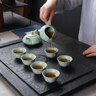汝瓷茶具套装陶瓷整套茶壶茶杯盖碗办公家用礼品套装 汝窑十头南瓜壶