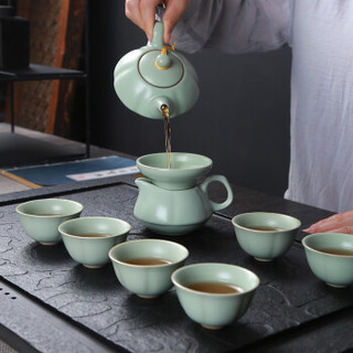 汝瓷茶具套装陶瓷整套茶壶茶杯盖碗办公家用礼品套装 汝窑十头南瓜壶