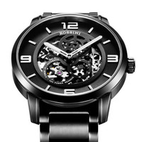 ROSSINI 罗西尼 映像系列 519909B04B 男士机械手表 42mm 黑盘 镀黑不锈钢表带 圆形