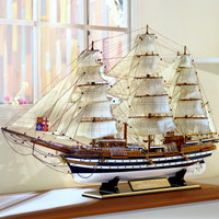Snnei室内 实木帆船模型客厅摆件 创意办公室摆件 一帆风顺手工艺品公司开业礼品家居装饰品 韦斯普奇号90cm