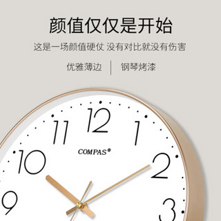 康巴丝（COMPAS）挂钟 客厅静音万年历钟表石英钟表挂墙卧室时钟薄边日历挂表 C3219AY轻奢金