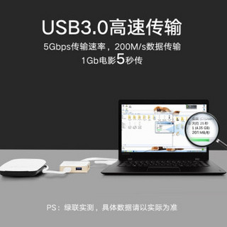 绿联 USB分线器 高速拓展4口3.0HUB集线器延长线 台式机笔记本电脑一拖四多接口扩展坞转换器 白色 1米 20790