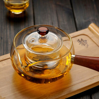 海洲窑 木把玻璃侧把壶耐热玻璃过滤茶壶煮茶壶泡茶壶花茶壶 耐高温泡茶器功夫茶具
