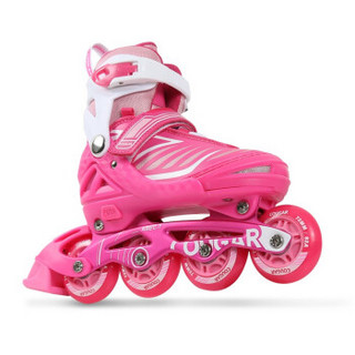 美洲狮（COUGAR）溜冰鞋儿童闪光轮滑鞋男女滑冰旱冰鞋全套装 欧盟品质 粉色单鞋 L(可调37-41码)