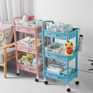 友耐（Younal）小推车置物架床头婴儿用品可移动带滑轮浴室家用厨房落地收纳架 二层蓝色