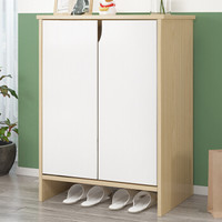家乐铭品 鞋柜小户型玄关简易鞋架家用门口大容量寝室仿实木门厅多功能储物柜省空间 暖白拼色 2门  60*30*80 CZ001P