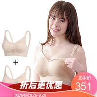 百年犬印本铺哺乳文胸2件装日本原装进口无钢圈孕妇文胸运动透气无痕哺乳内衣 米色+米色 L+L