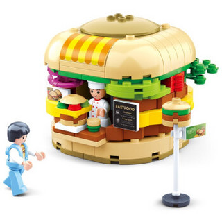 小鲁班小颗粒创意风味美食街积木迷你街景拼装益智玩具儿童男女孩子积木 汉堡屋