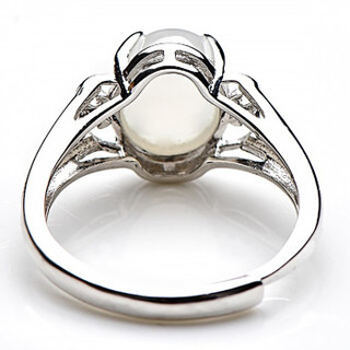 千载一玉 和田玉玉戒指 银镶婚戒女款开口玉石指环 带饰品盒