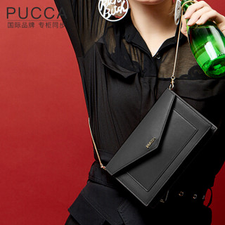 韩国品牌pucca信封包女2020春夏新款单肩链条小方包多功能手拿包简约潮 黑色