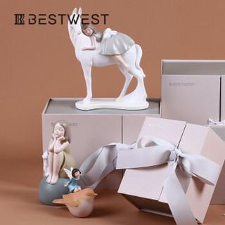 BEST WEST创意少女心摆件女生卧室装饰品送女友生日礼物电视柜动物乔迁新居礼品 《小女孩希望装》普通装