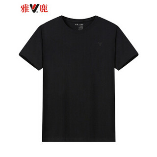 雅鹿2020新款短袖t恤男棉质衣服圆领纯色t恤夏季新款体恤 黑色 XL