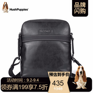 暇步士(Hush Puppies)单肩包男商务亮面牛皮男包时尚百搭背包竖款公文包男式斜挎包 黑色