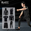 LATIT 运动套装男健身服紧身透气排汗跑步短袖T恤外套 NZ9001-黑色拼线-连帽外套六件套-3XL