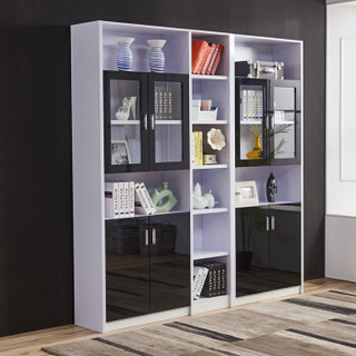 A家 书柜 书架组合现代简约两门书柜三门书架书房家具黑白烤漆 黑白烤漆 B款两门书柜