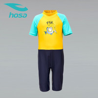 hosa 浩沙 儿童泳衣男女童连体平角游泳衣宝宝可爱童趣鱼短袖连体冲浪服 黄色 145cm-155cm(16码)