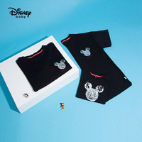 迪士尼 Disney 童装儿童宝贝亲子装针织短袖T恤时尚宽松休闲一家三口上衣2020夏 DB022GY70 碳黑爸爸 175