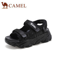 骆驼（CAMEL） 女鞋 清凉仙女风荷叶拼接鞋面厚底凉鞋 A025256139 黑色 36