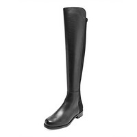 STUART WEITZMAN 斯图尔特·韦茨曼 女士黑色织物皮革拼接平底长靴 5050 BLACK NAP/STR GABRDNE 7.5/38