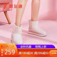 意尔康女鞋一脚蹬雪地靴加绒保暖短筒靴平底舒适面包鞋女 Y763ZM49284W 米白 38