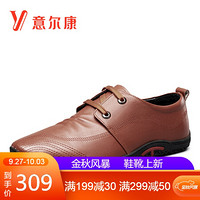 意尔康男鞋时尚韩版系带单鞋男日常生活休闲鞋舒适皮鞋 Y111GA82027W 黄棕 42