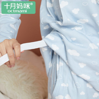 十月妈咪孕妇装秋装套装月子服孕期产后外出家居可哺乳印花睡衣蓝色印花M码