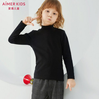 Aimer kids爱慕儿童男童女童柔棉打底衫小高领长袖上衣可外穿家居AK3814491黑色140