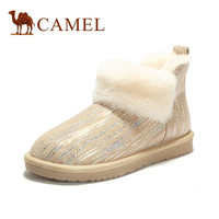 骆驼（CAMEL）女鞋 时尚百搭闪耀亮片线条装饰羊毛套筒平底雪地靴 A04275688 杏色 35