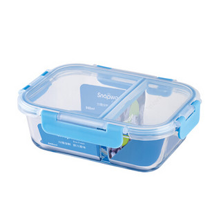 康宁 Snapware分隔玻璃饭盒冰箱微波专用保鲜盒便当盒 长方形840ML智洁两分隔单只装-天青蓝