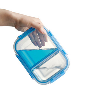康宁 Snapware分隔玻璃饭盒冰箱微波专用保鲜盒便当盒 长方形840ML智洁两分隔单只装-天青蓝