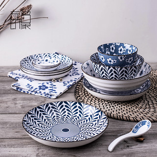 日式餐具套装复古碗盘碟子整套碗碟套装家用陶瓷米饭碗盘子简约