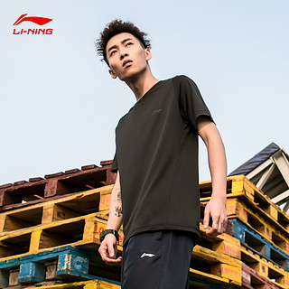 LI-NING 李宁 男士运动T恤 ATSN081-6 标准黑 S