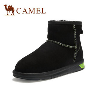 骆驼（CAMEL）女鞋 简约保暖车缝线撞色鞋面圆头平跟雪地靴 A04275689 黑/绿 37