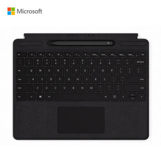 微软 Surface Pro X 带超薄触控笔的特制版专业键盘盖 典雅黑 | Alcantara材质 带Surface超薄触控笔充电槽