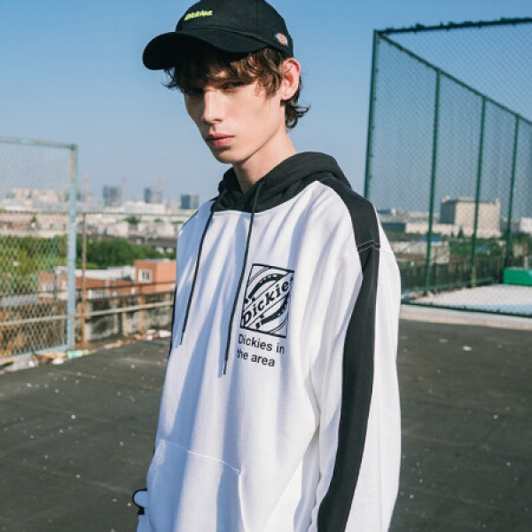 连帽卫衣男 潮流撞色拼接运动卫衣 袋鼠口袋休闲上衣 dk008155白色 l