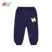 贝贝怡女宝宝保暖棉裤子秋冬季休闲加厚防风长裤外出女童裤子 藏青 12个月/身高80cm