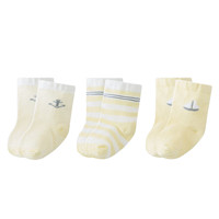 Bornbay 贝贝怡 婴儿纯棉透气中筒袜三双装 203P2320 黄色 0-3个月